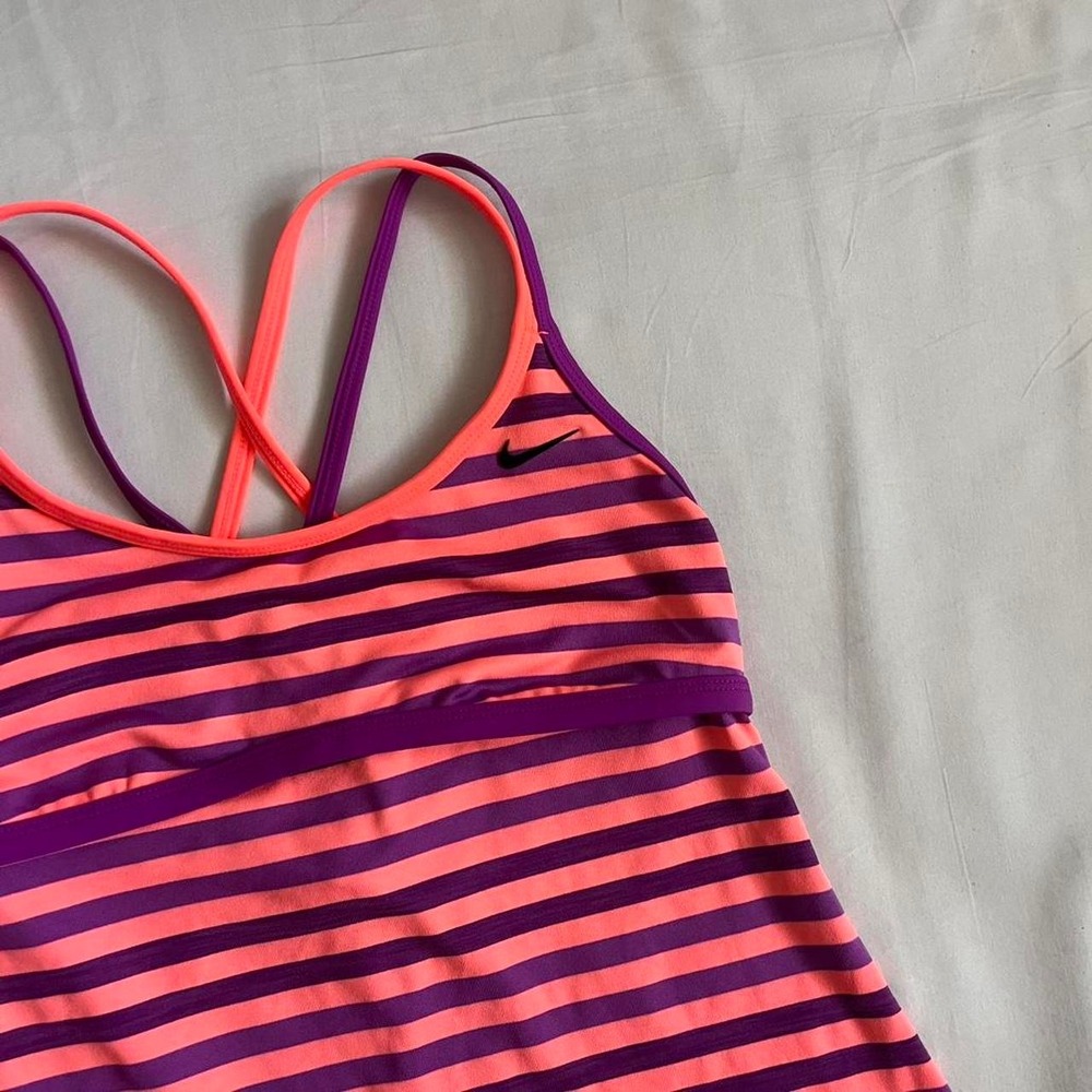 Y2k Nike Striped Workout Top Womens Sz S Crossover Pink/Purple pilates running - Picture 3 of 6